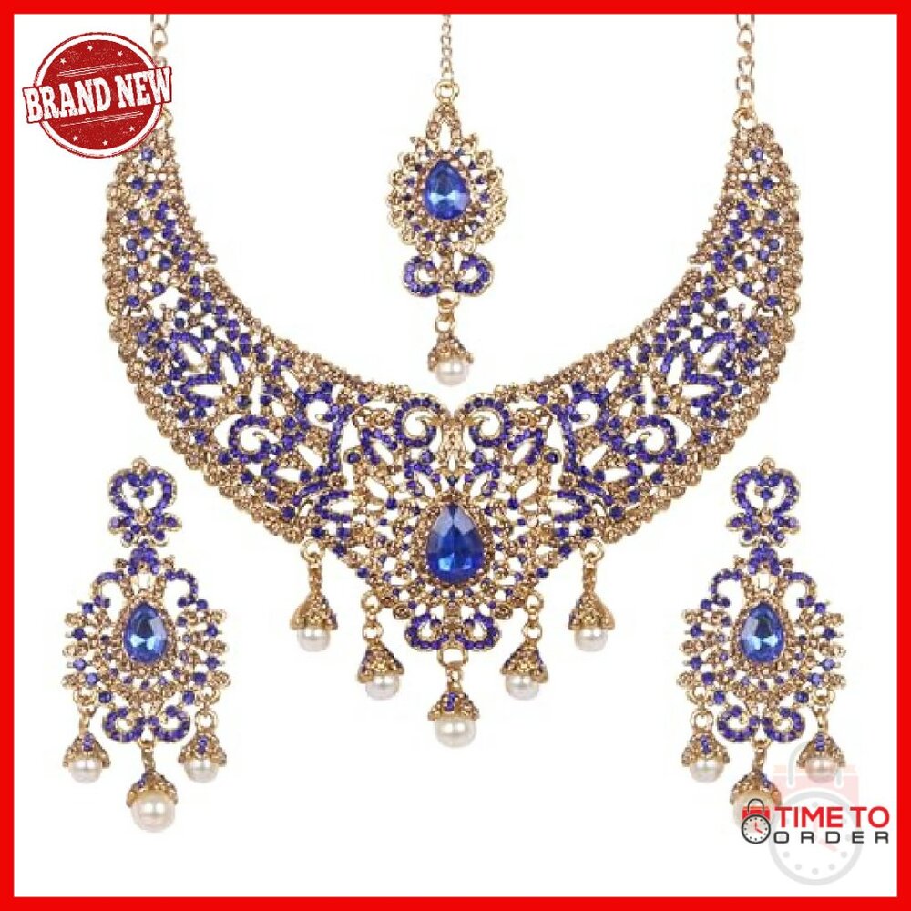 Gold Statement Necklace Set With Rhinestones & Pe… - image 2